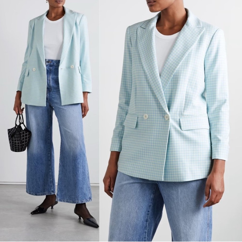 Alice + Olivia Pastel Blue Gingham Blazer